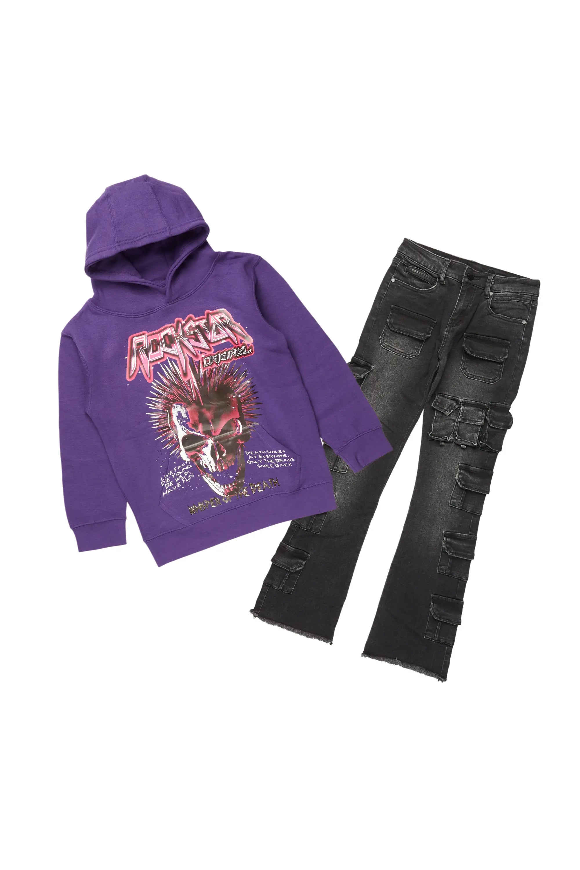 Boys Kyomi Purple Hoodie/Stacked Flare Jean Set