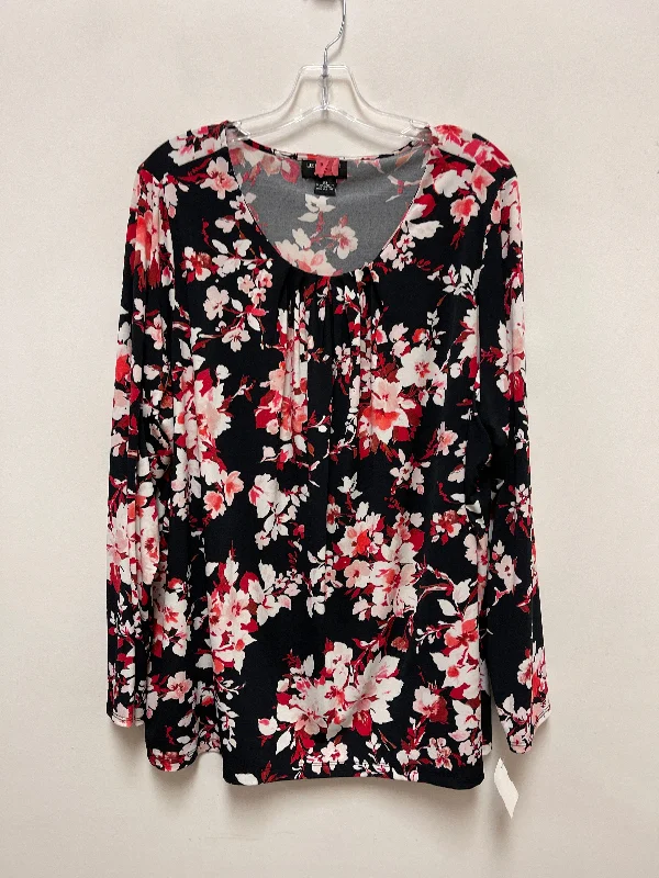 Top Long Sleeve By Liz Claiborne In Black & Red, Size: 2x