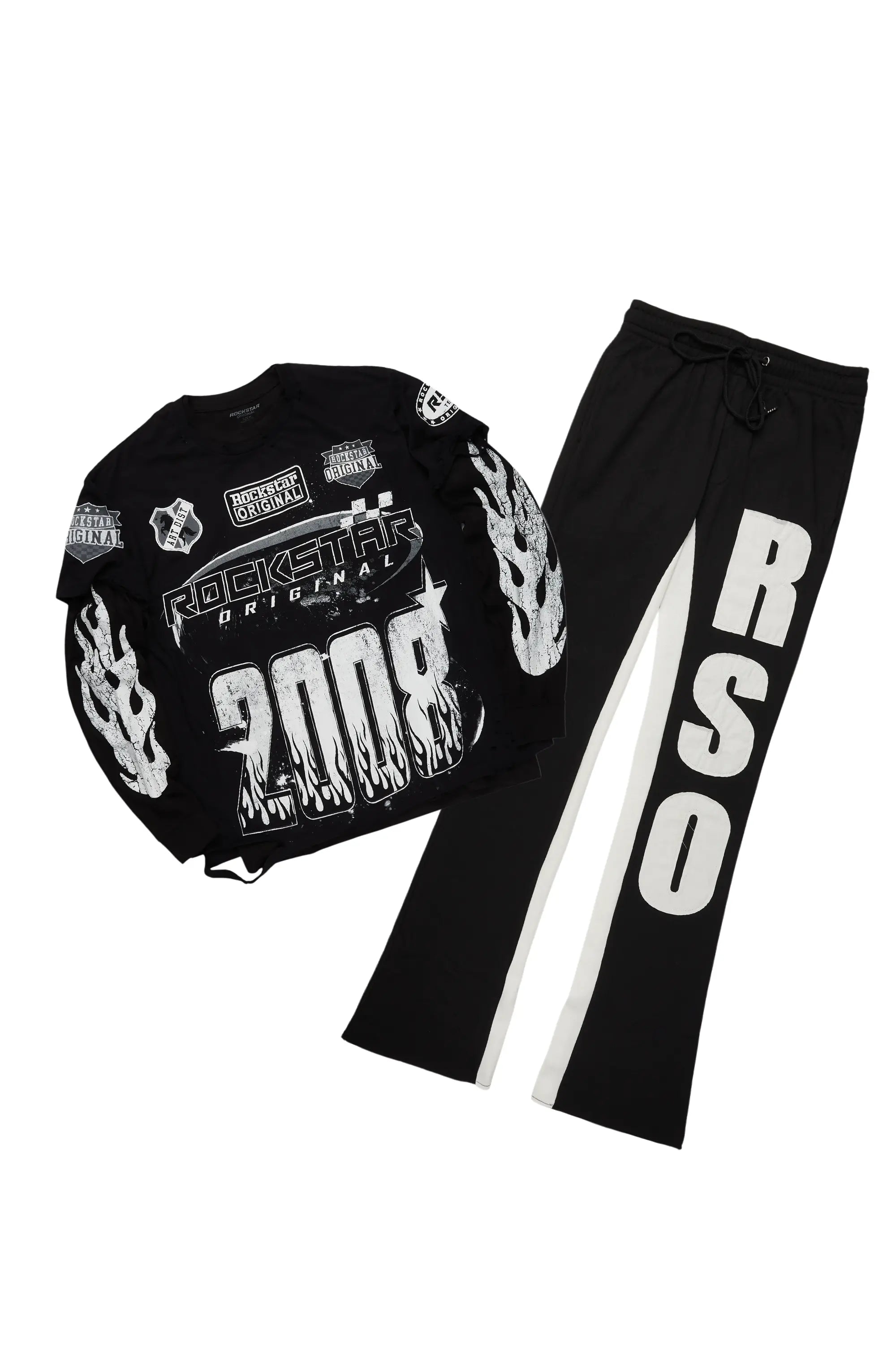 Amos Black Double Layer T-Shirt/Stacked Baggy Pant Set