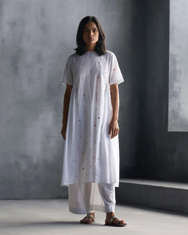 Smocked Side Kurta - White