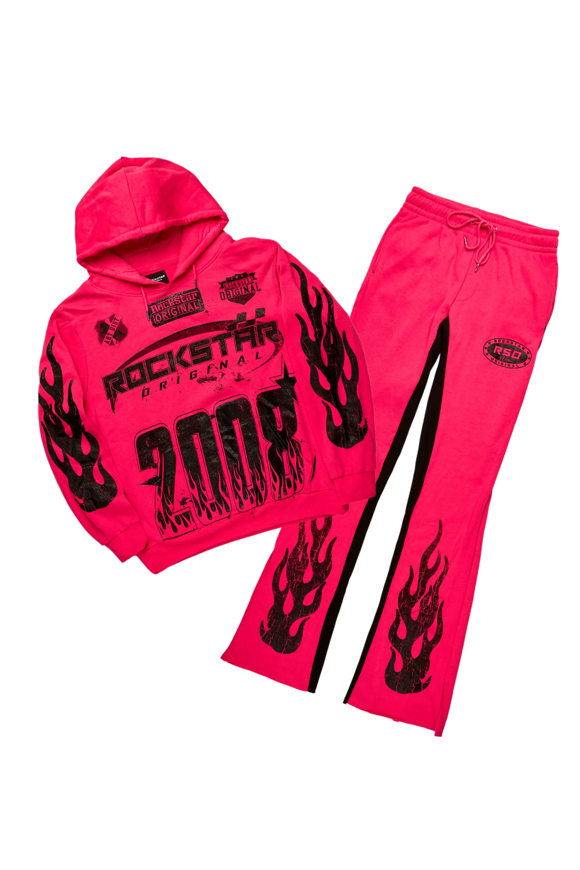 Amos Fuchsia/Black Hoodie/Baggy Track Pant Set