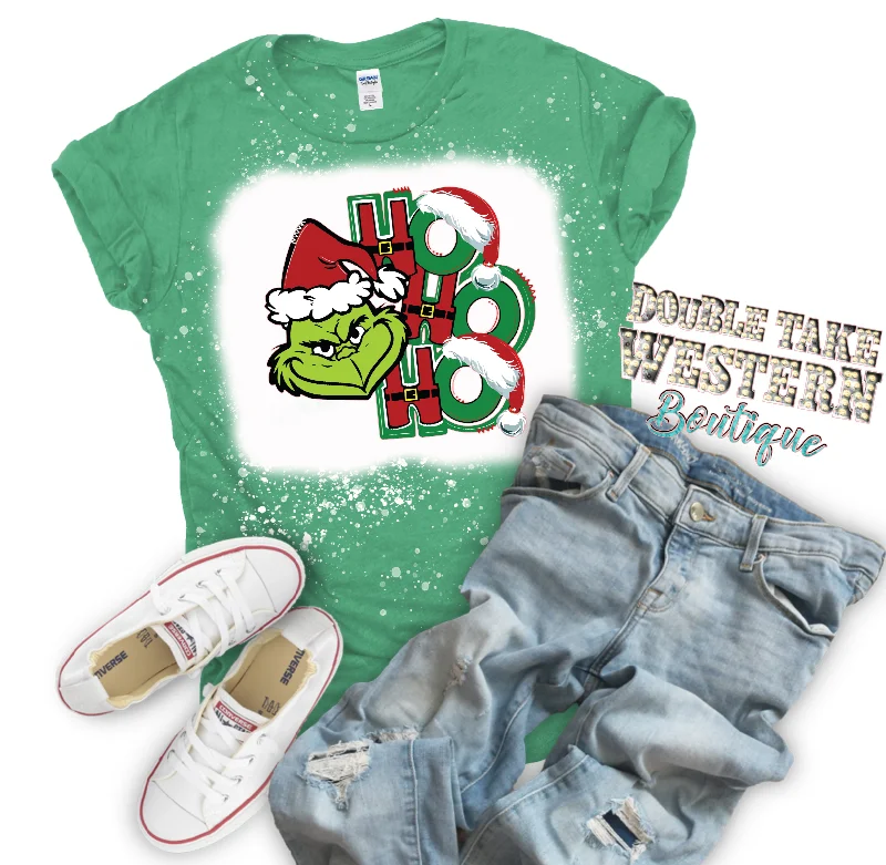 Ho Ho Ho Grinch Christmas Bleached Graphic T-Shirt