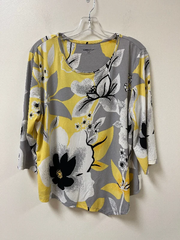 Top Long Sleeve By Allison Daley In Grey & Yellow, Size: Xl