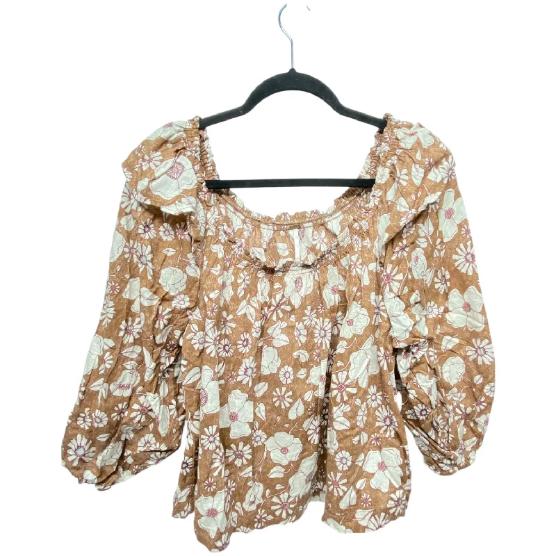 Top 3/4 Sleeve By Free People In Brown, Size: Sp