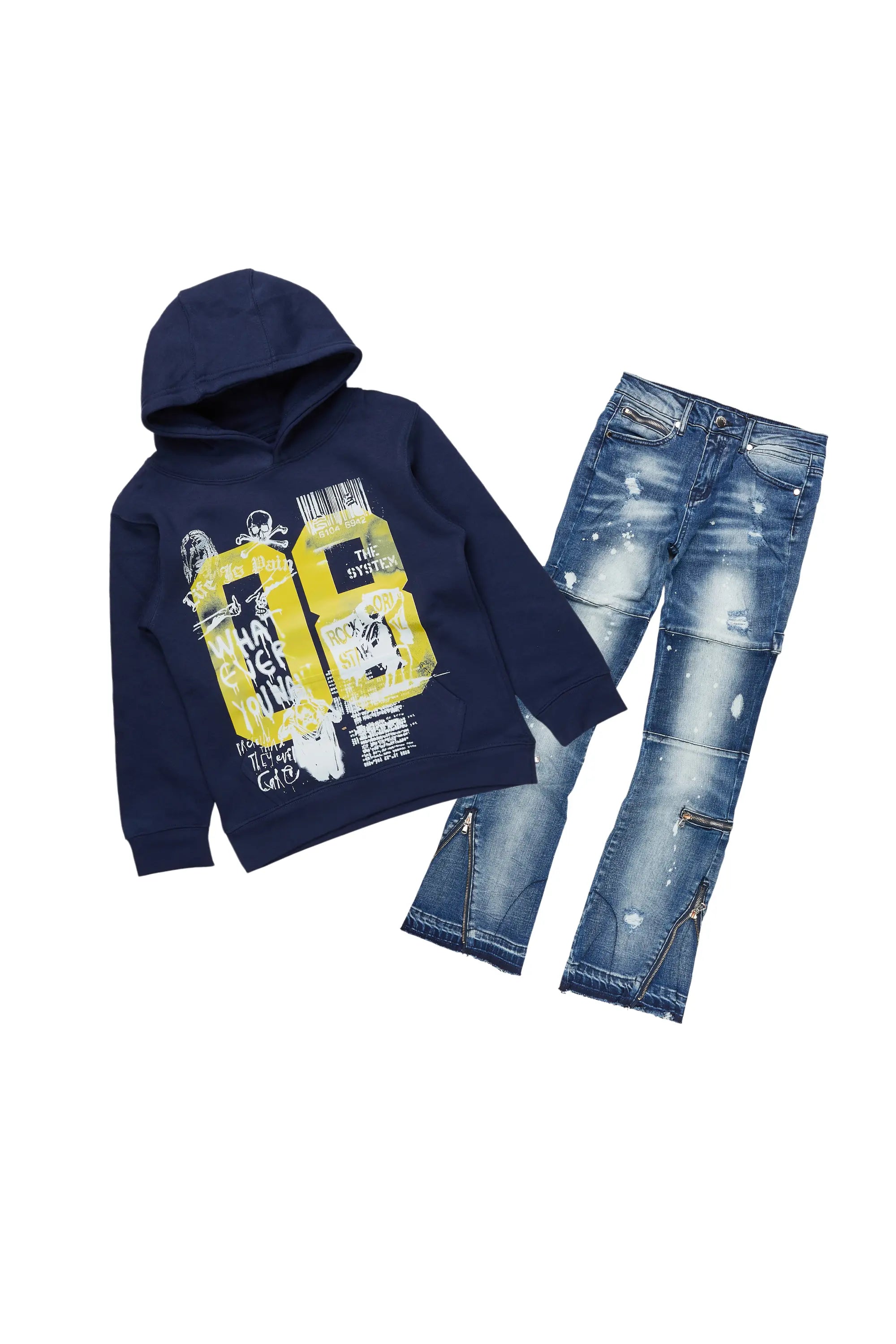 Boys Beau Navy Hoodie/Baggy Fit Jean Set