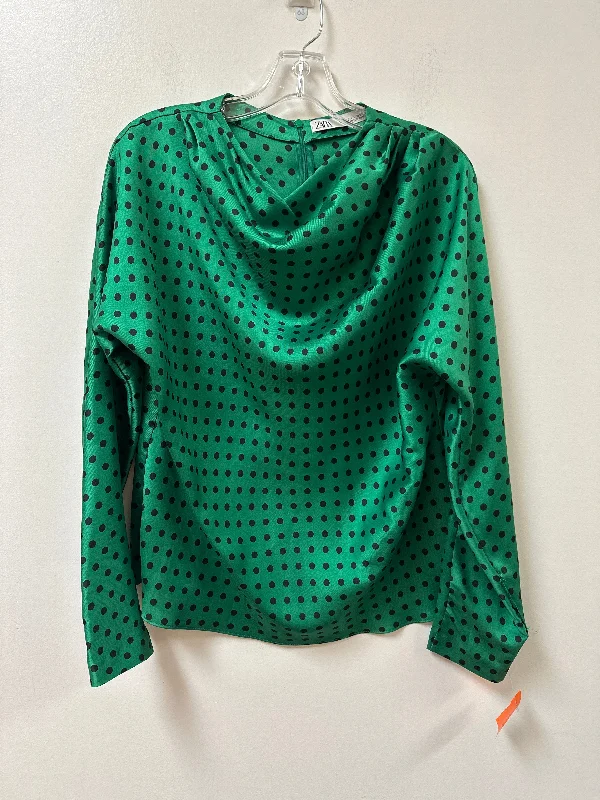 Top Long Sleeve By Zara In Polkadot Pattern, Size: L