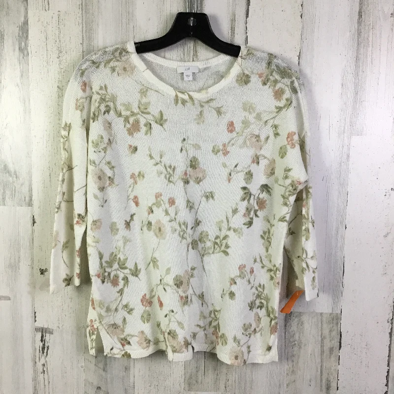 Top 3/4 Sleeve By J. Jill In Cream & Green, Size: S