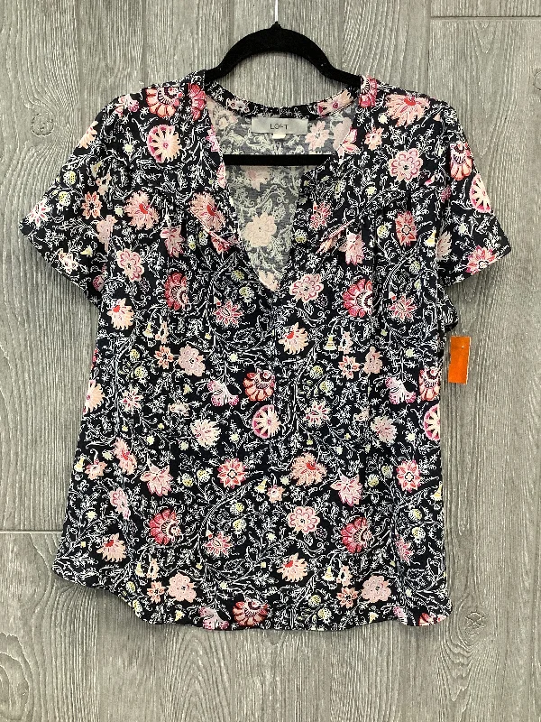 Top Short Sleeve By Loft In Black & Pink, Size: L