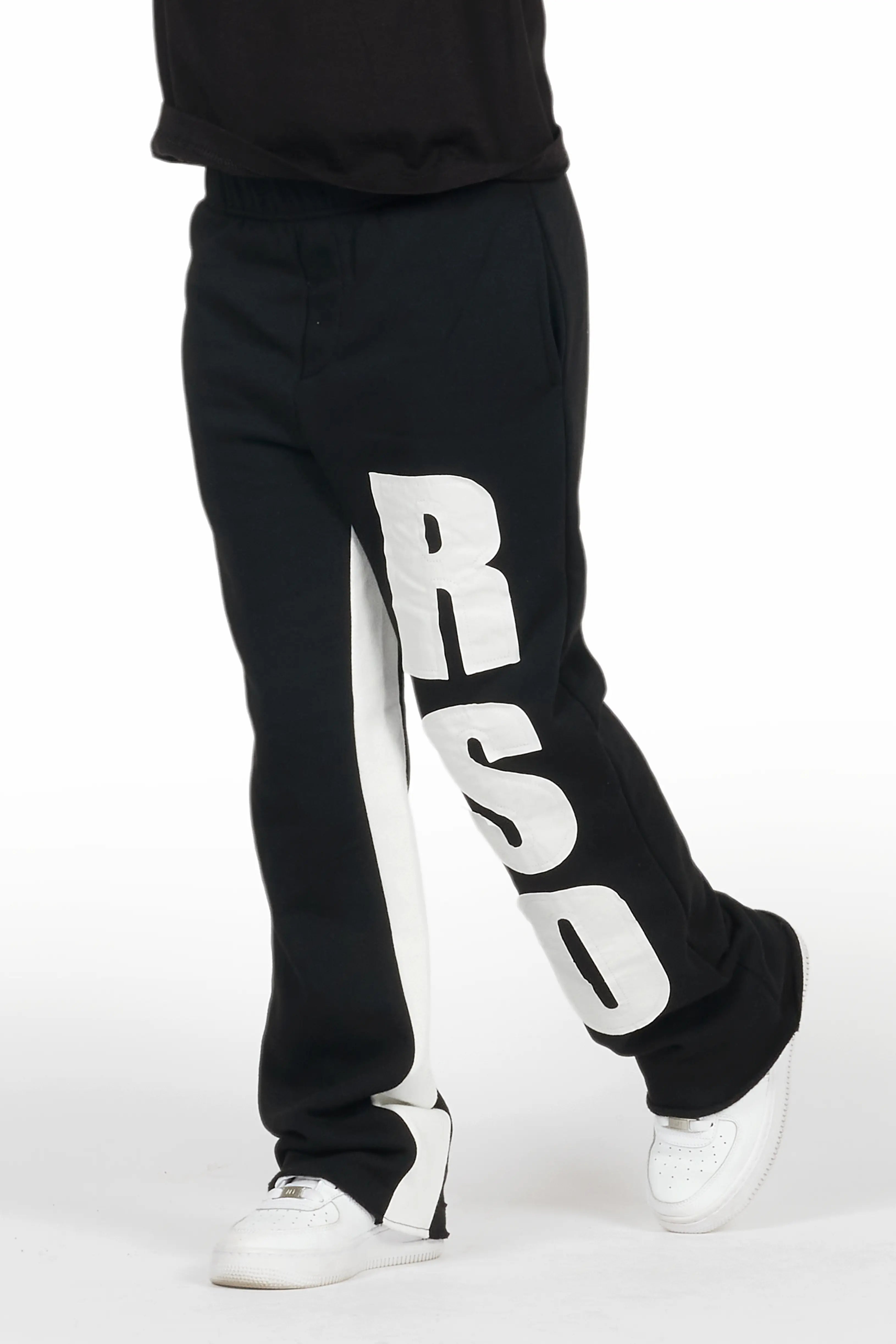 Boys Uko Black/White Stacked Baggy Flare Pant