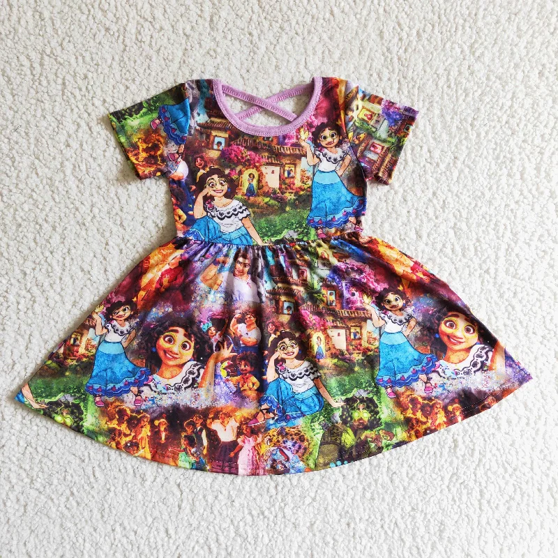 promotion GSD0013 RTS Purple Princess Cartoon Girls Short Sleeve Dresses