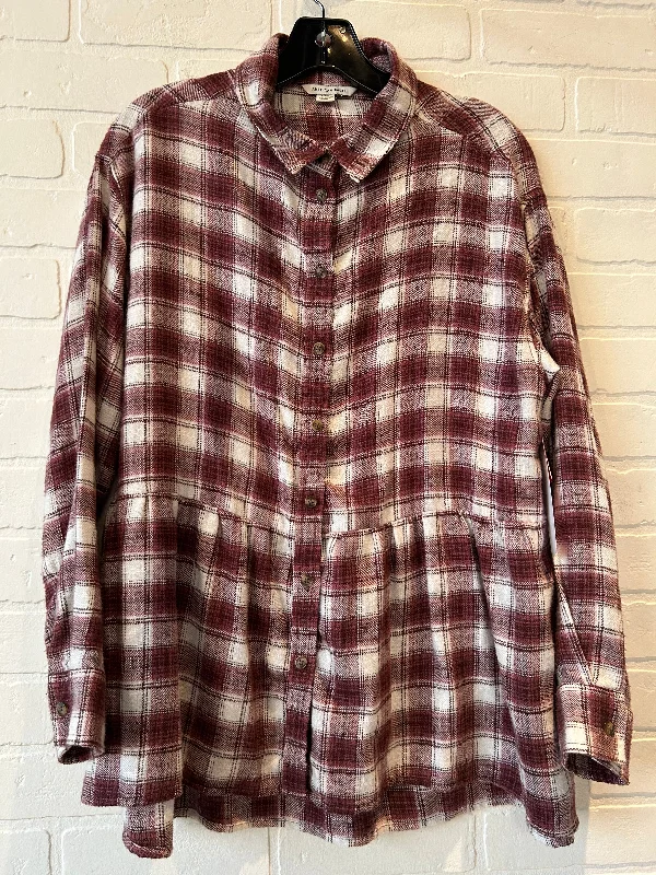 Top Long Sleeve By American Eagle In Red & White, Size: S