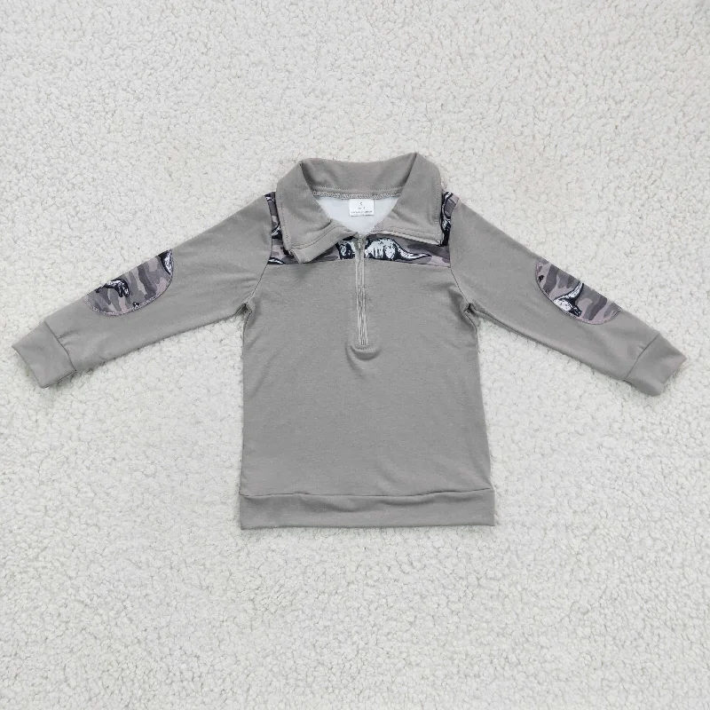 promotion BT0106 Grey Dinosaur Camo Boys Long Sleeve Top Collar Polo Pullover T-Shirts