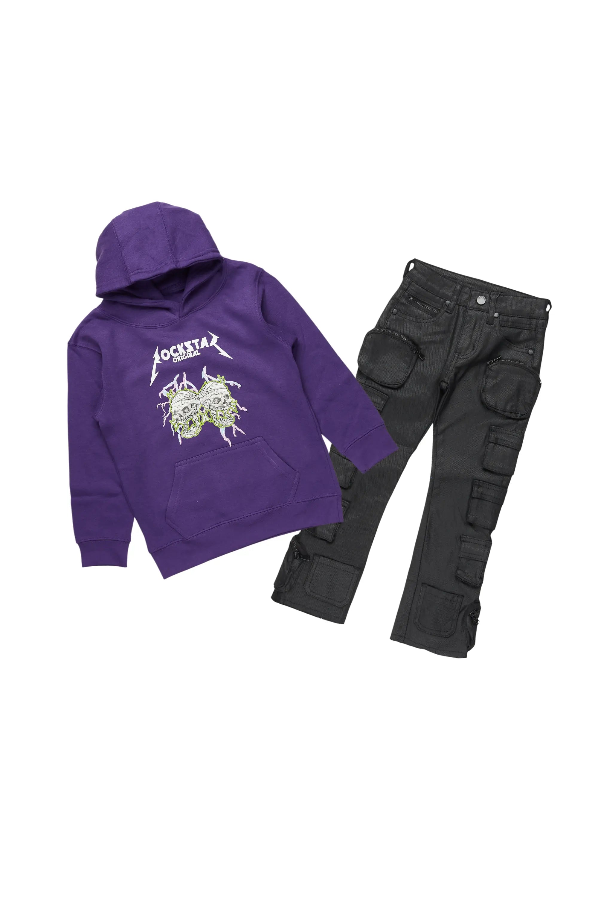 Boys Faxon Purple Hoodie/Stacked Flare Jean Set