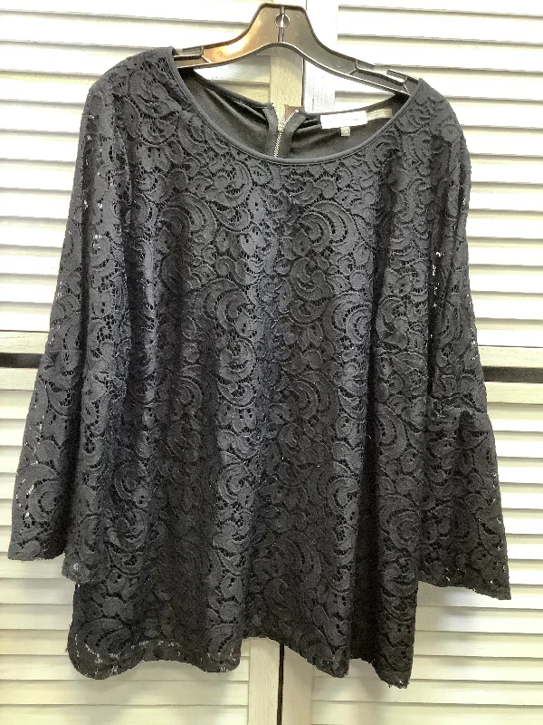 Top Long Sleeve By Calvin Klein In Black, Size: 1x