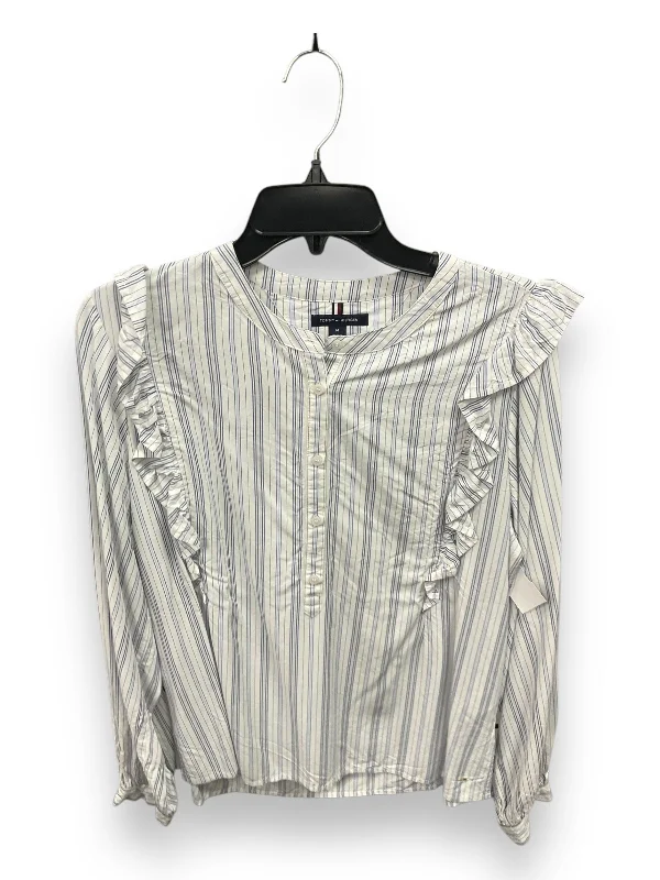 Top Long Sleeve By Tommy Hilfiger In Blue & White, Size: M