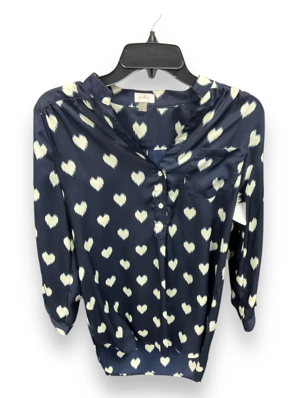 Top Long Sleeve By Pixley In Blue & Cream, Size: M