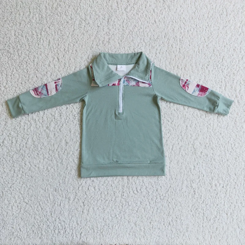 promotion BT0086 Christmas Green Red Deer Boys Long Sleeve Top Collar Polo Pullover T-Shirts