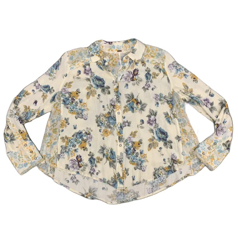 Top Long Sleeve By Free People In Blue & Cream, Size: Xs