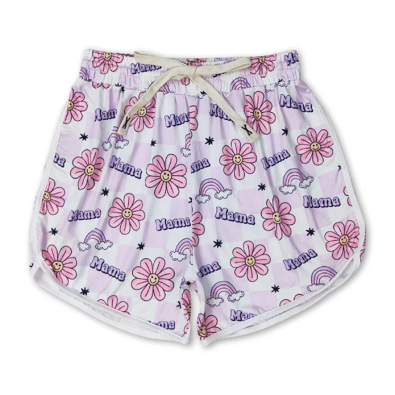 Lavender plaid flower rainbow mama adult shorts