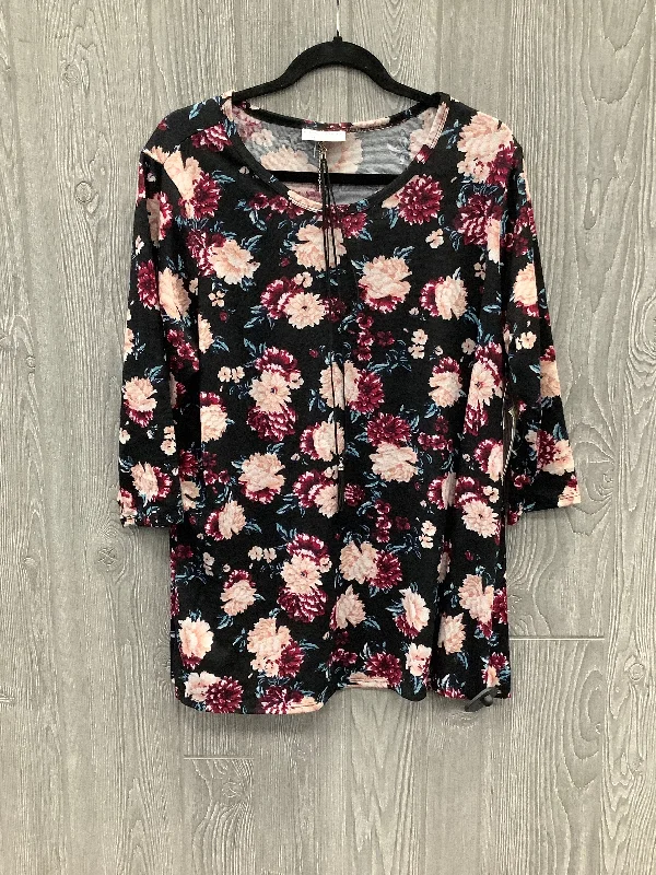 Top 3/4 Sleeve By Bobbie Brooks In Floral Print, Size: 2x