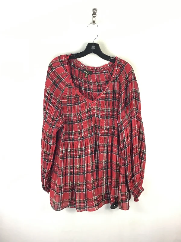 Top Long Sleeve By Melissa Paige In Plaid Pattern, Size: 1x