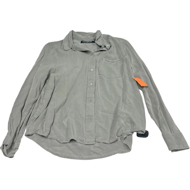 Top Long Sleeve By Calvin Klein In Grey, Size: M