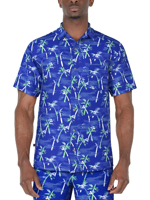 Men's Short Sleeve Watercolor Palm Trees Printed Shirt