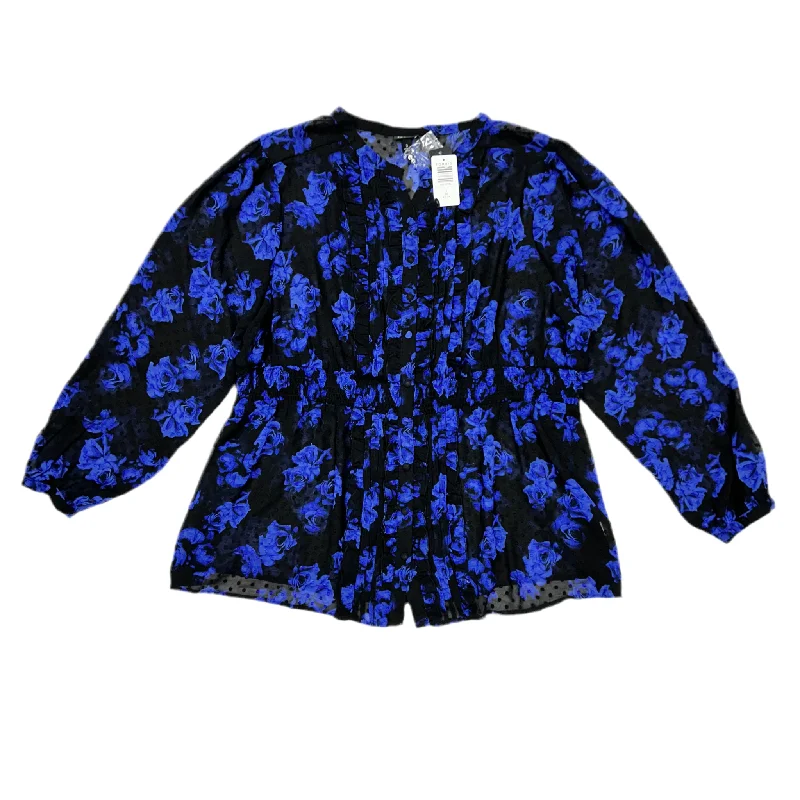 Top Long Sleeve By Torrid In Black & Blue, Size: 3x