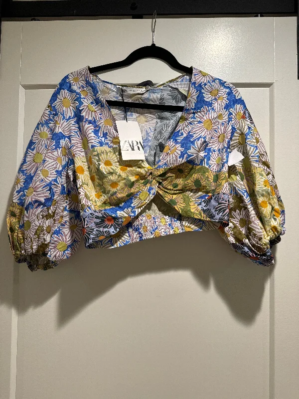 Top 3/4 Sleeve By Zara In Blue, Size: S