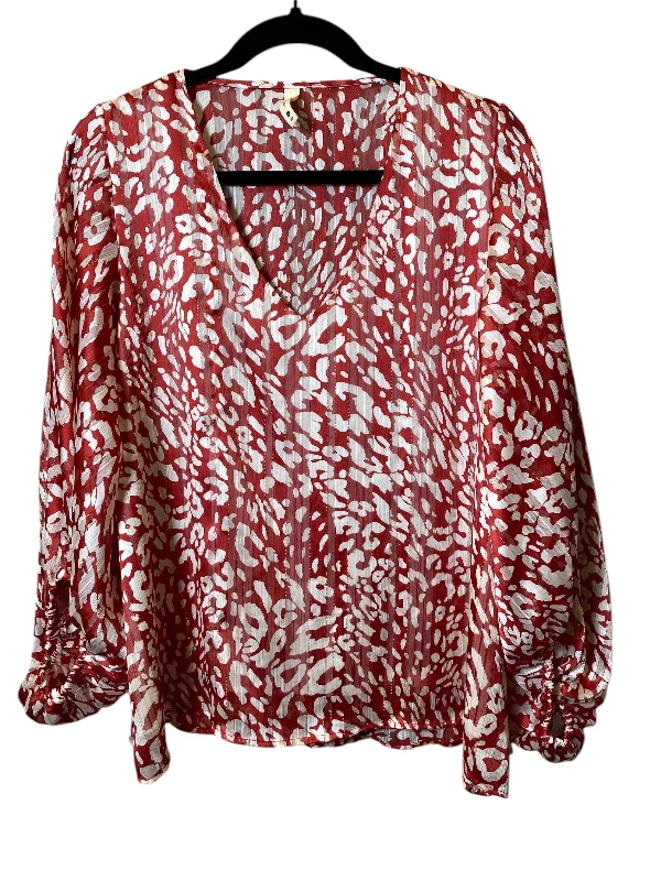 Top Long Sleeve By Tyche In Red & White, Size: L