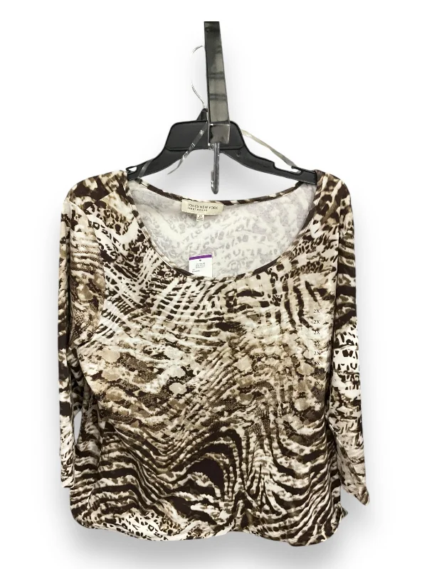 Top 3/4 Sleeve Basic By Jones New York In Animal Print, Size: 2x