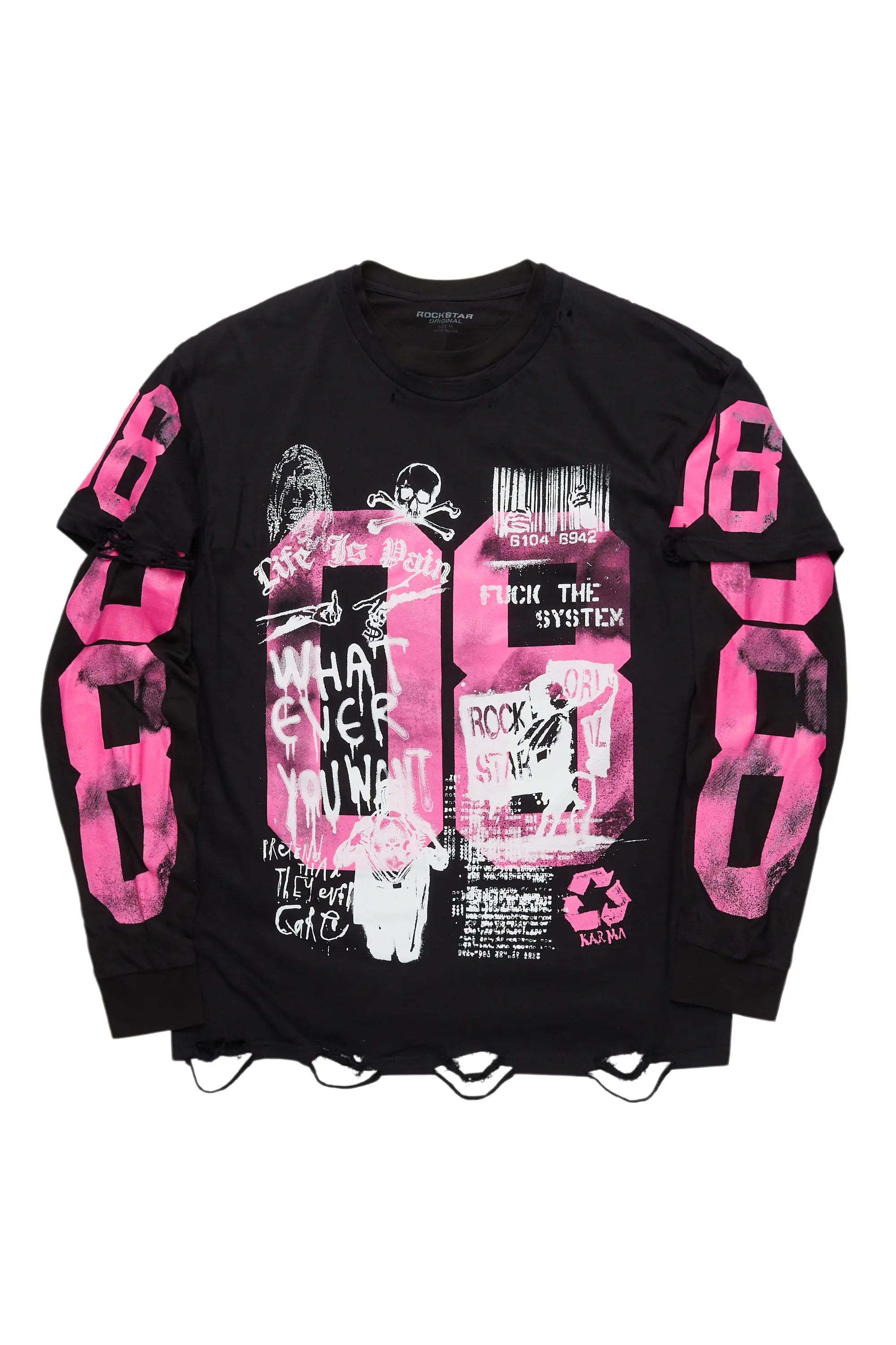 Grill Black/Pink Double Layer Long Sleeve Graphic T-Shirt