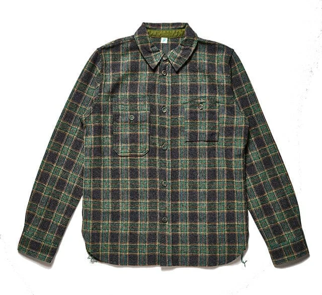 Pure Blue Japan - [2229-GR] Men's Woven Tweed Check Double Pocket Shirt - Green