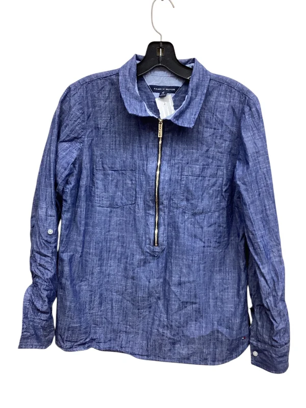 Top Long Sleeve By Tommy Hilfiger In Blue Denim, Size: M