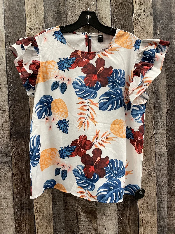 Top Short Sleeve By Shein In Floral Print, Size: L