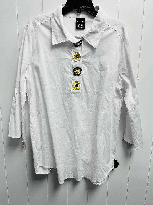 Top Long Sleeve By CARTISE In White & Yellow, Size: L