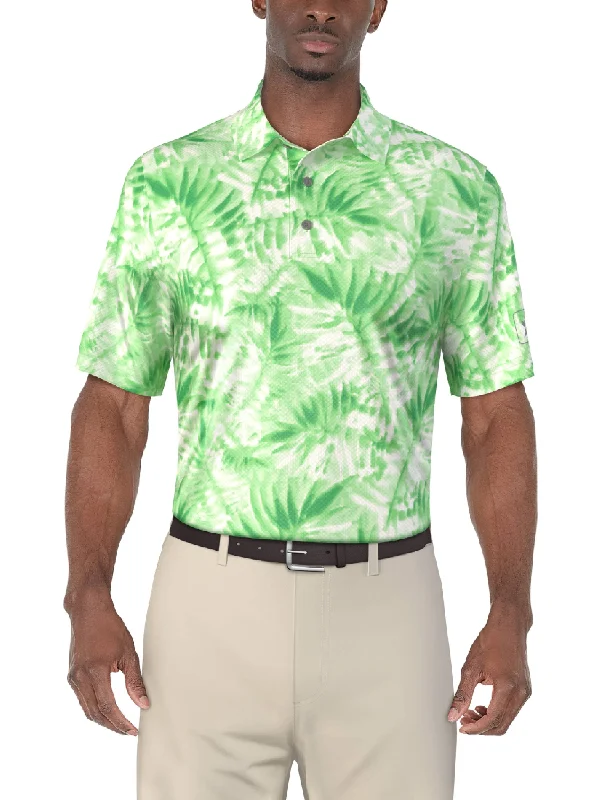 Men's Short Sleeve Tropical Leaf Print Polo