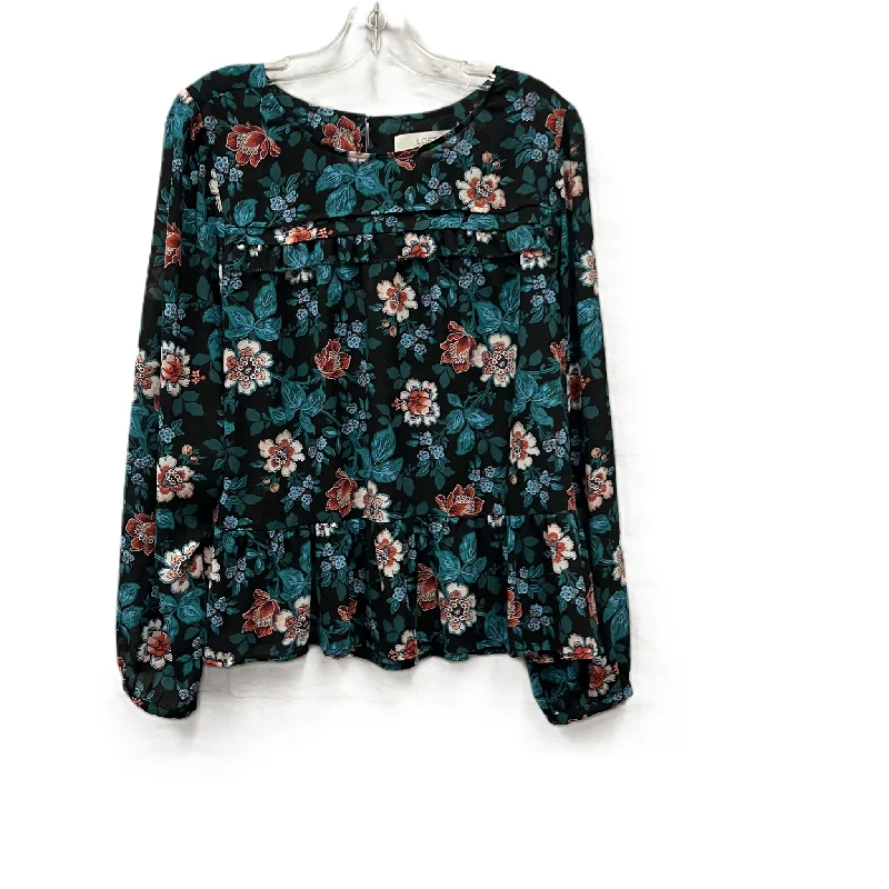 Top Long Sleeve By Loft In Black & Green, Size: L