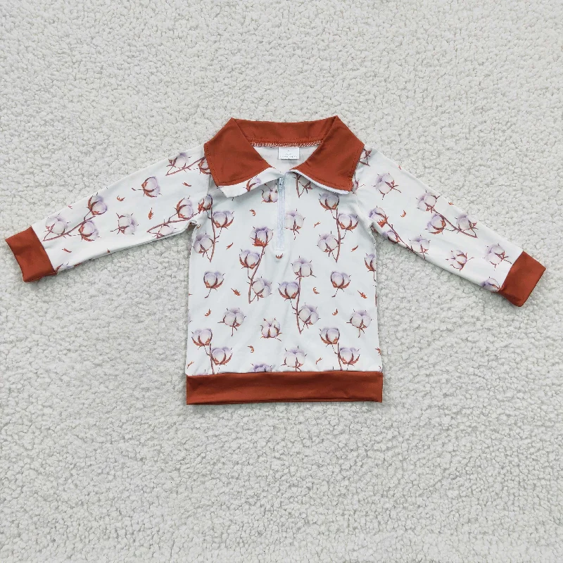 promotion BT0096 Red Brown Cotton Boys Long Sleeve Top Collar Polo Pullover T-Shirts