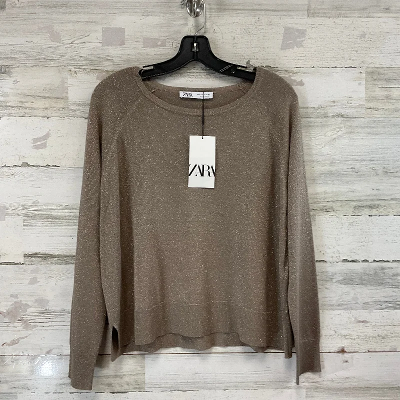 Top Long Sleeve By Zara In Brown, Size: M