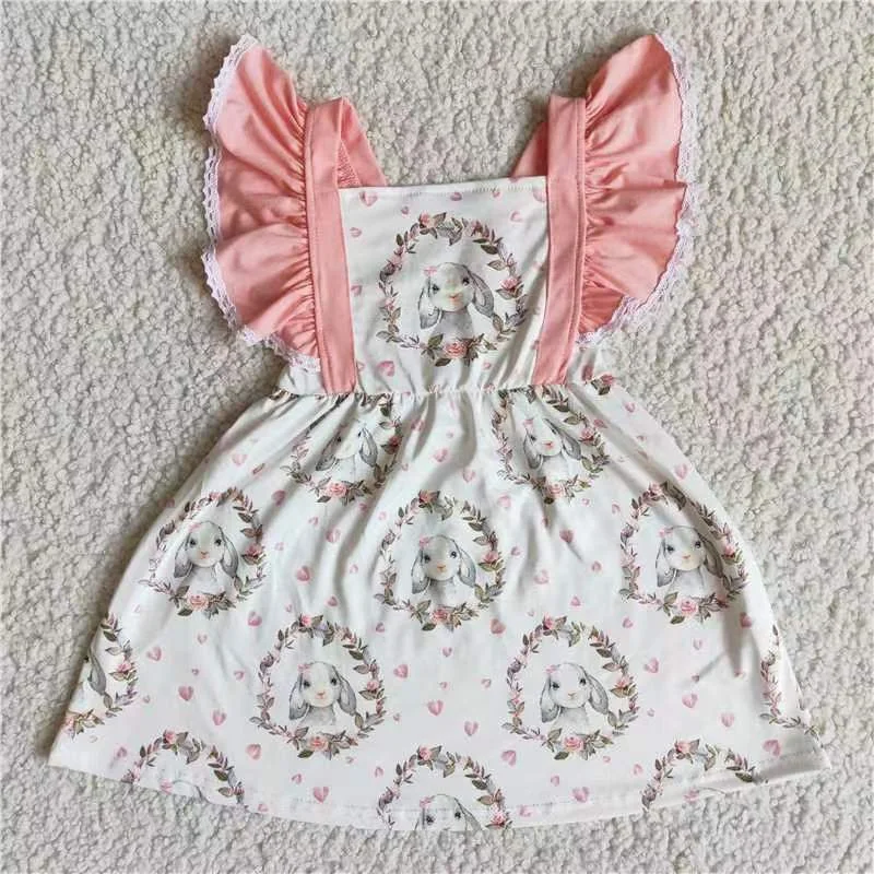 A5-2 Easter Rabbits Pink Girls Short Sleeve Dresses