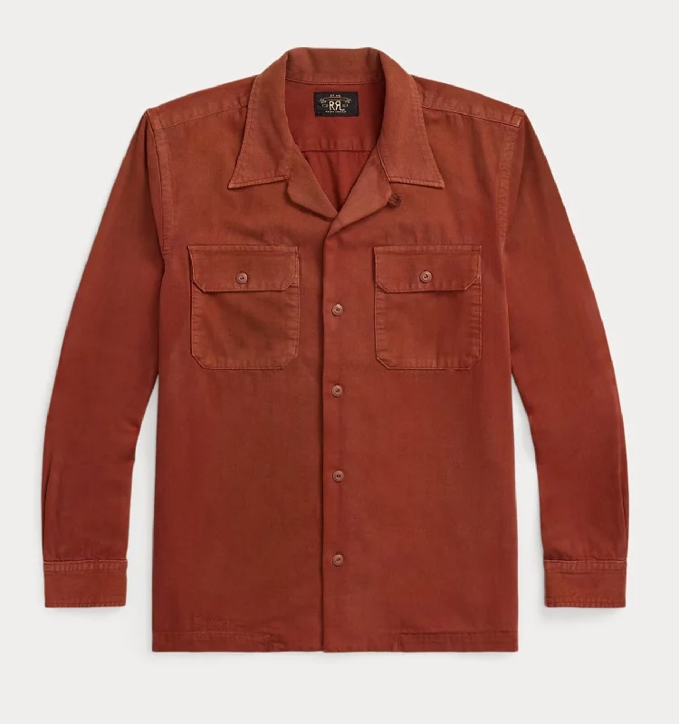 Double RL - Garment-Dyed Twill Camp Shirt - Brick