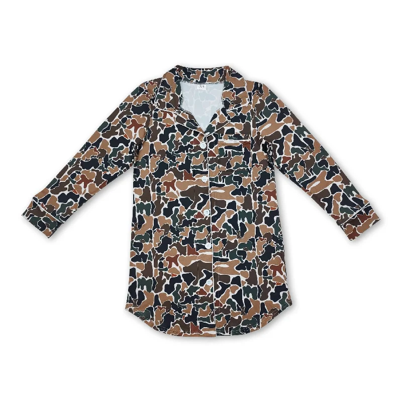 Brown camo adult women sleepwear top