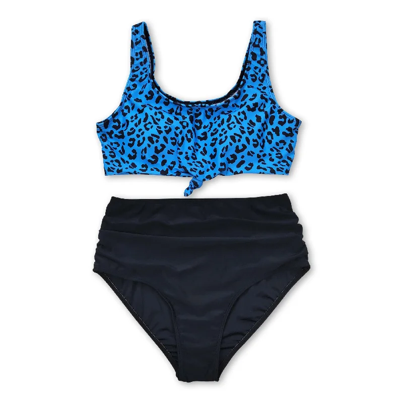 Blue leopard mommy and me women summer swimsuit