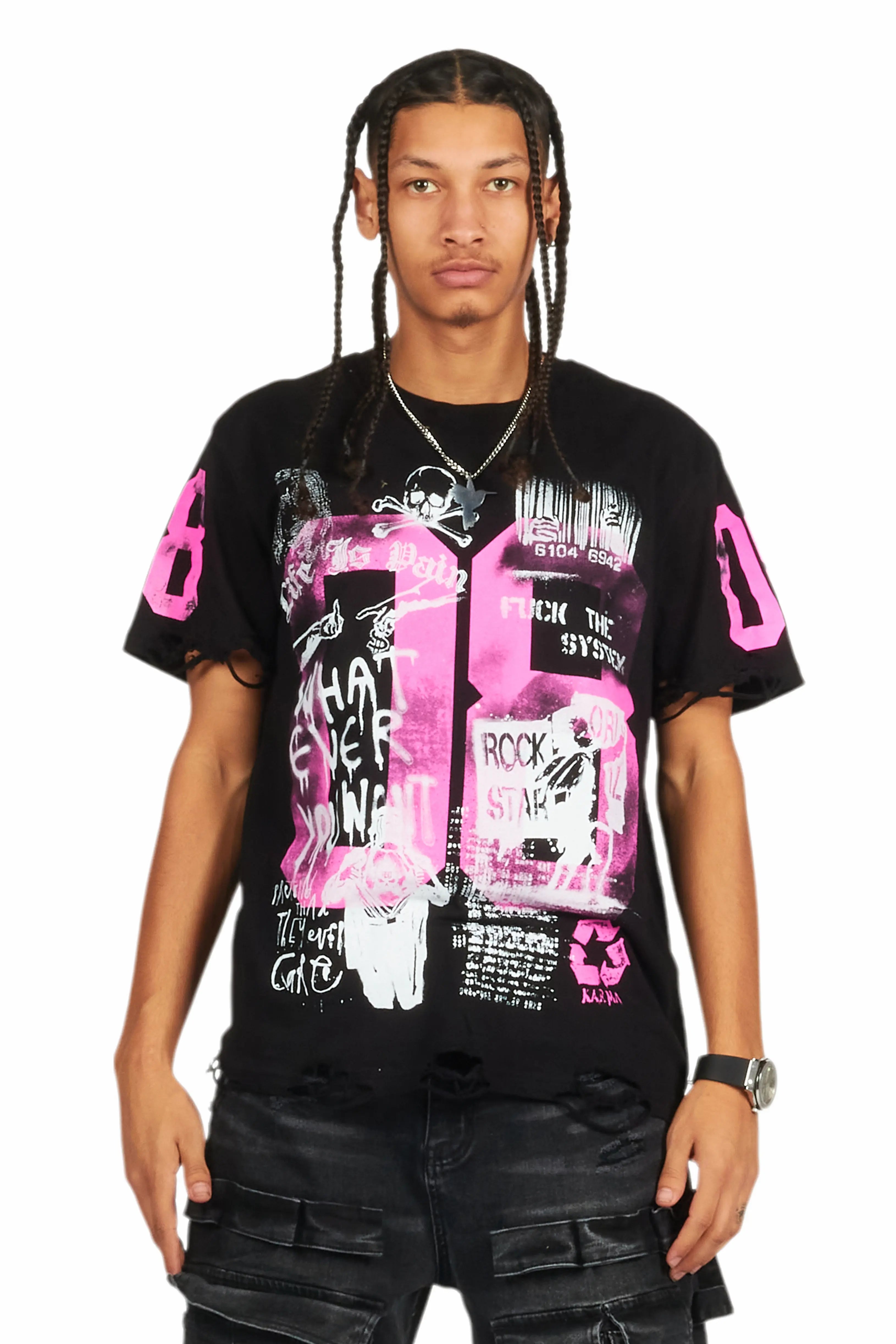 Grill Black/Pink Graphic Oversized T-Shirt