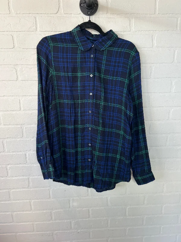 Top Long Sleeve By Banana Republic In Blue & Green, Size: M