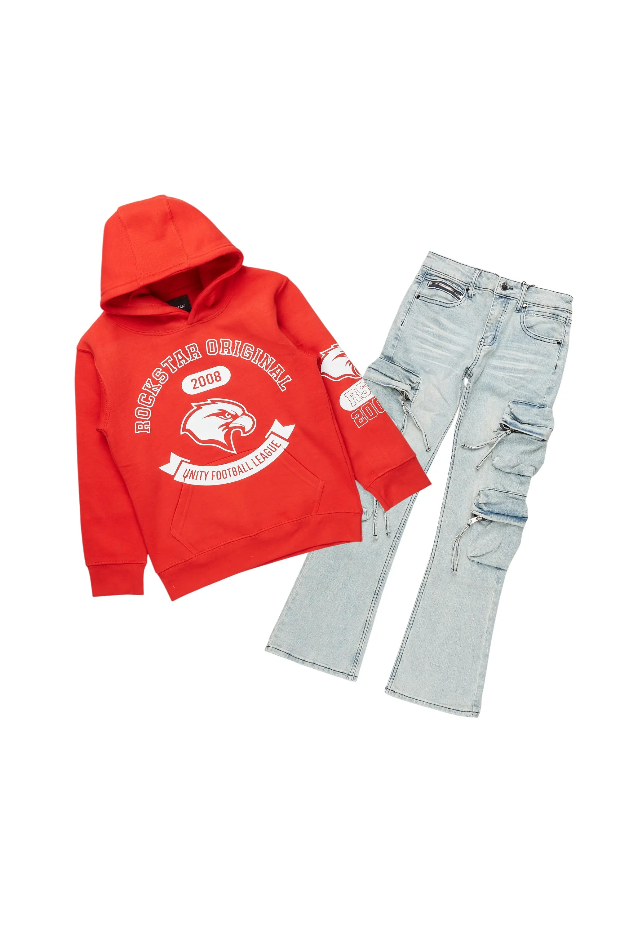 Boys Callias Red Hoodie/Slim Fit Jean Set