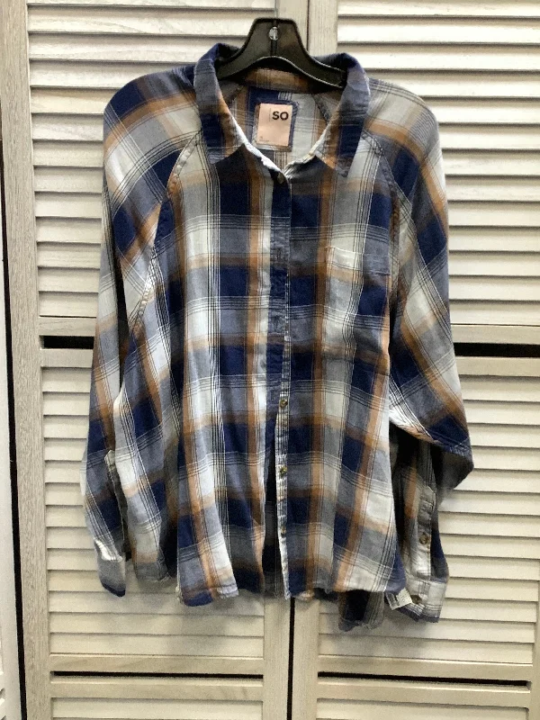 Top Long Sleeve By So In Plaid Pattern, Size: 1x