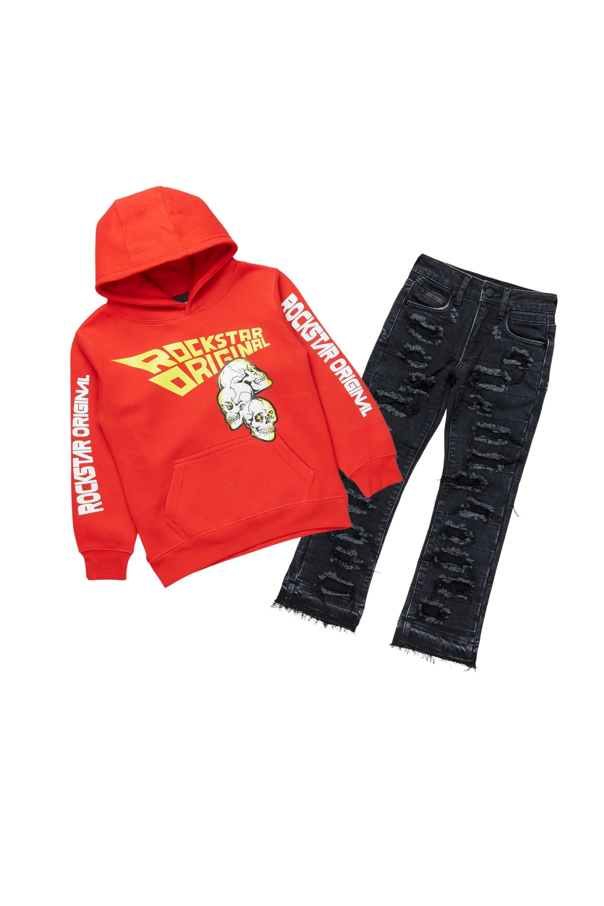 Boys Baden Red Hoodie/Stacked Flare Jean Set