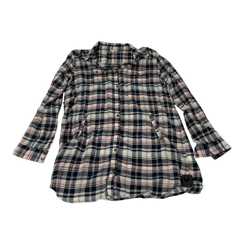 Tunic Long Sleeve By Forever 21 In Plaid Pattern, Size: L